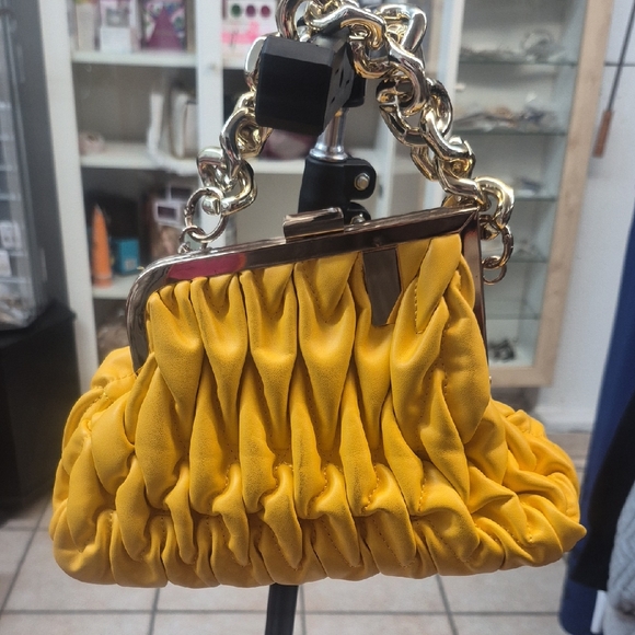 Handbags - Yellow Ruched Chain-Handle Women's Clutch